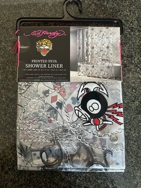 Ed Hardy Shower Liner in Black, White, Pink and Red